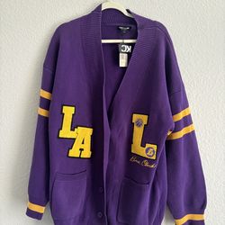 Size XXL NWT LA Lakers Keiser Clark No Caller ID NBA Button Up Cardigan  2XL