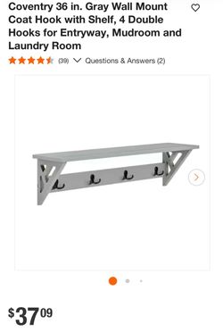 Coventry 36 in. Gray Wall Mount Coat Hook with Shelf 25 brand new