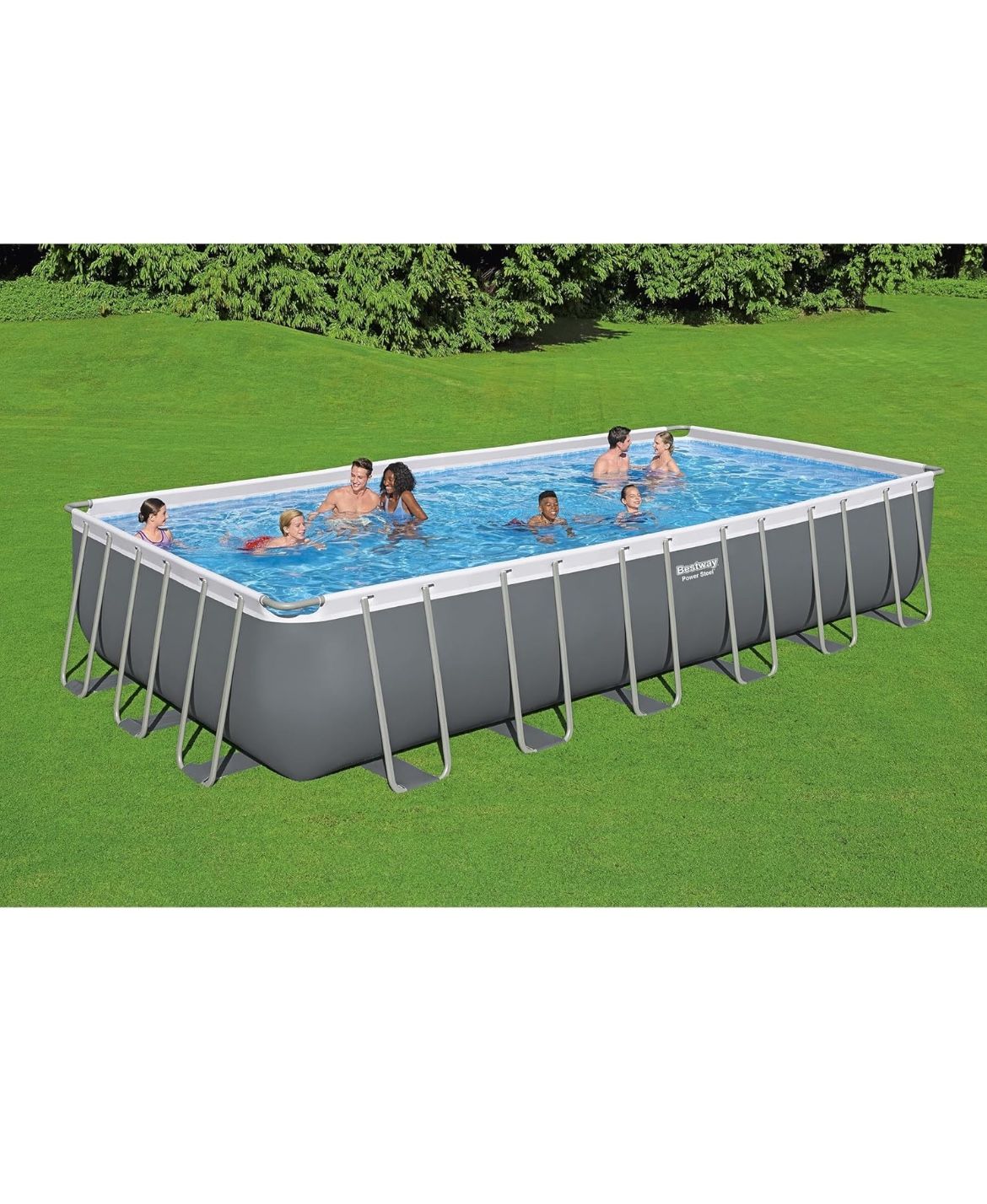 Bestway Power Steel 24' x 12' x 52" Rectangular Metal Frame Above Ground Swimming Pool Set