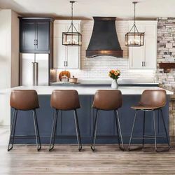 24”H Faux Leather Bar Stools, Dark Brown (Set of 4)