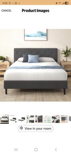 ZINUS Shalini Upholstered Platform Bed Frame, Mattress Foundation, Wood Slat Support, No Box Spring Needed, Easy Assembly, Dark Grey, Full