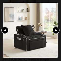 3-in-1 Sofa Bed, Convertible Sleeper Chair Sofa Bed Adjustable Pull Out Sleeper Chair Bed Multi-Pockets Folding Sofa Bed for Living Room Bedroom Small