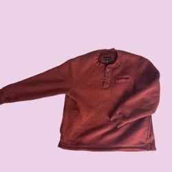 Mens Stanley Henley Shirt Sherpa Fleece Lined Waffle Knit Orange Thermal