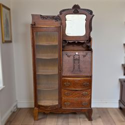 Antique Late Victorian Brown Tiger Oak Secretary Cabinet / Desk