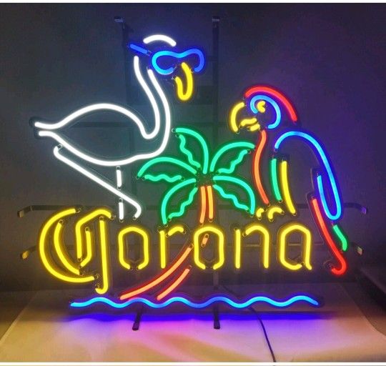 Corona Beer Flamingo Parrot Palm Tree LED Neon Beer/Bar Sign