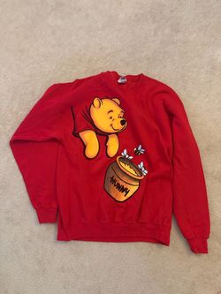VTG 1990s Disney Pooh Bear "Hunny" Pot Red Fleece Pullover Crewneck, New without tags, Medium