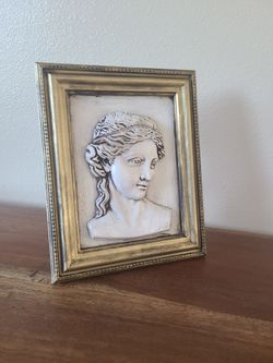 Moulded Greek Persephone In Plaster In Upcycled Frame