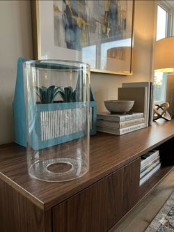 Five Clear glass cylinder, hurricane-style candle holder or a flower vase