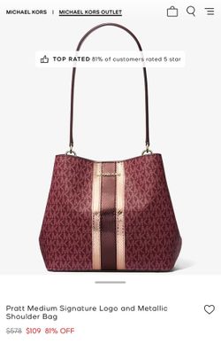 Michael Kors Pratt Medium Signature Logo and Metallic Shoulder Bag