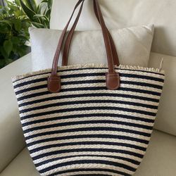 Natural  Straw  Beige &  Black  Bag