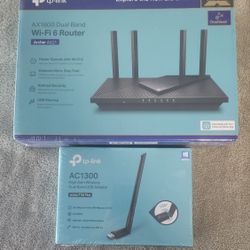 TP-Link AX1800 Dual Band Router: Wi-Fi 6, 2.4/5 GHz, Ethernet Ports, Xfinity Compatible.

TP-Link USB Wi-Fi Adapter AC1300Mbps Dual Band 5dBi High Gai