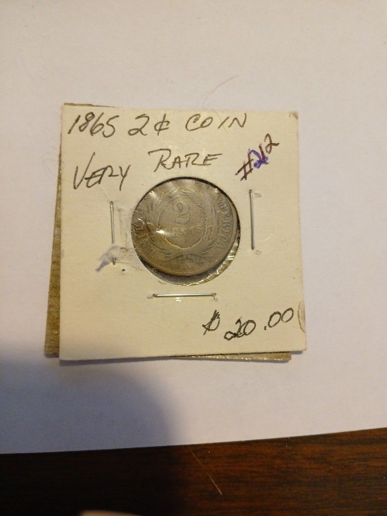 1865 2 Cent Coin, A Very Rare Coin In Very Good Condition