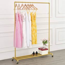 Rolling Gold Clothing Racks on Wheels, Retail Display Industrial Pipe Clothing Racks for Hanging Garment Racks for Boutiques, Home Reg. Retail $89.99