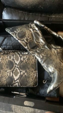Snakeskin Print Handbag and Clutch Set and boots