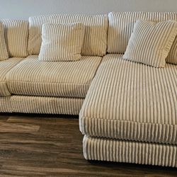 Cream White Corduroy Chaise Sectional 