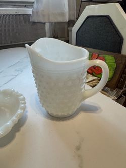 Vtg Anchor Hocking Hobnail Small White Milk Glass Pitcher 5'' Tall Collectible