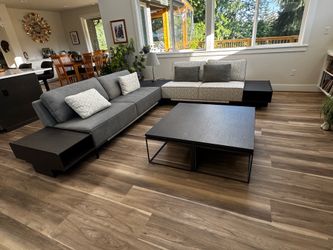 Lazzoni Modern Living Room Set – Sofa, Tables, Ottomans – Like New