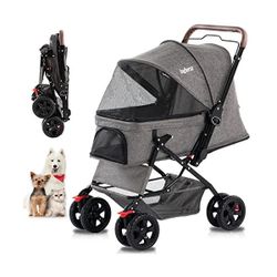 Ingborsa Pet Stroller, 3 in 1 Multifunction Pet Travel System,4 Wheel Foldable Pet Stroller with Storage Basket. GRAY COLOR