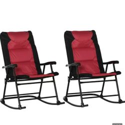 Outsunny Oversized Folding Rocking Camping Chair Set of 2, Padded Outdoor Rockers with High Back and Armrests, Portable Outdoor Patio Chairs with Stee