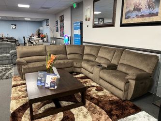 Brown Sofa Sectional w/ 3 Power Recliners