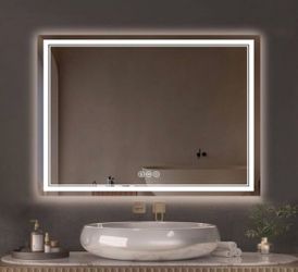 30 in. W x 40 in. H Rectangular Frameless LED Front Light Backlit Anti-Fog Wall Mirror Bathroom Vanity Mirror