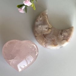 Flower Agate Moon 🌸 Rose Quartz Heart 