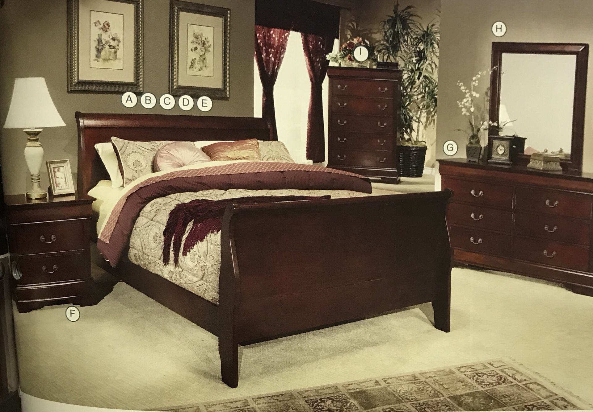 LOUIS PHILIPPE CHERRY KING BED FRAME $375