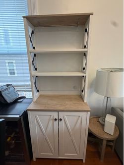 Modern Farmhouse Whit and Tan Display Hutch