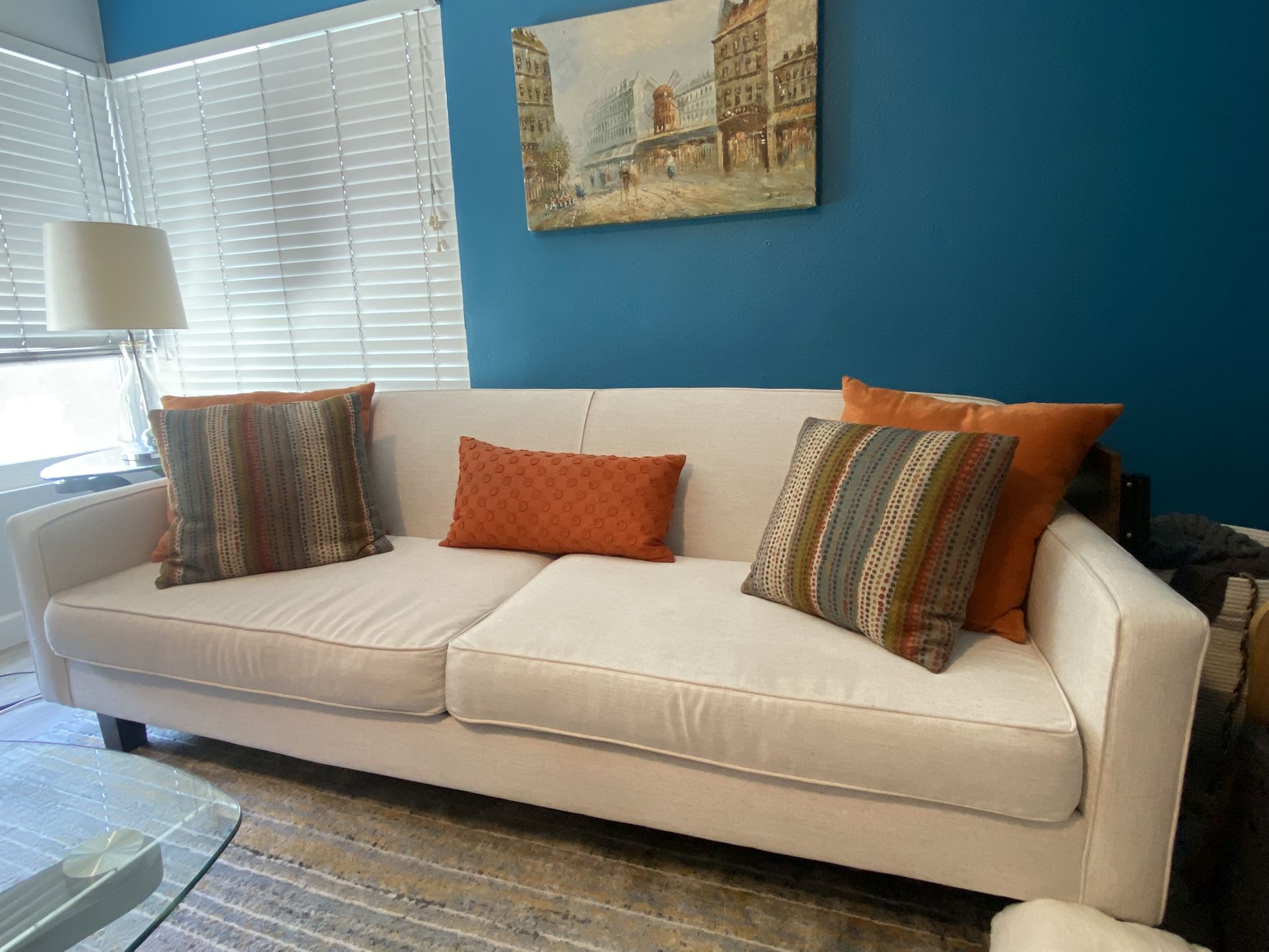 $350 Custom Ivory Fabric Couch – 86” – Gently Used