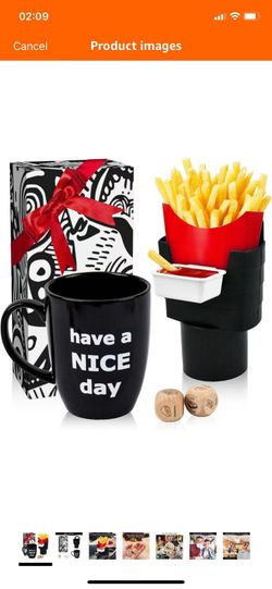 Funny Coffee Mug with Finger on the Bottom, French Fry Holder&Sauce Holder Set, Date Night Ideas Food Choice Dice, Gag Gifts Stocking Stuffers for Men