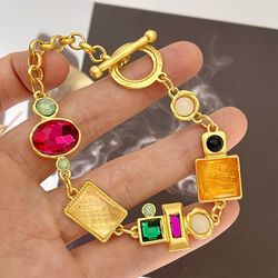 18k gold vintage retro toggle clasp style womens link bracelet gift

