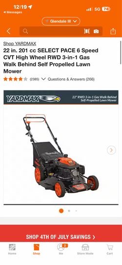 Shop YARDMAX 22 in. 201 cc SELECT PACE 6 Speed CVT High Wheel RWD 3-in-1 Gas Walk Behind Self Propelled Lawn Mower