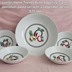Lorren Home Trends Buon Appetito 5-piece porcelain pasta set with a vegetable design