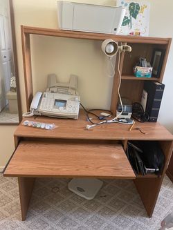 Oak Computer Desk with Hutch and Keyboard Tray