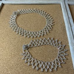 Seed Bead Lattice Choker And Bracelet Set 