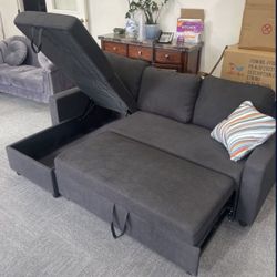 Dark Gray Microfiber Sectional Sleeper Sofa Couch 
