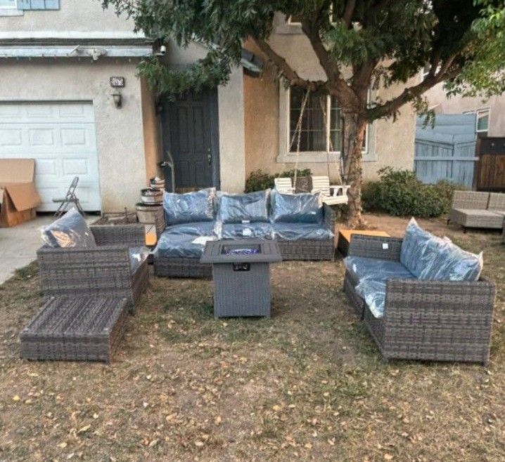 Brand New Patio Set Outdoor Patio Furniture Deep Seating Cushions Fire Pit Propane Fully Assembled In The Box 🆕🆕