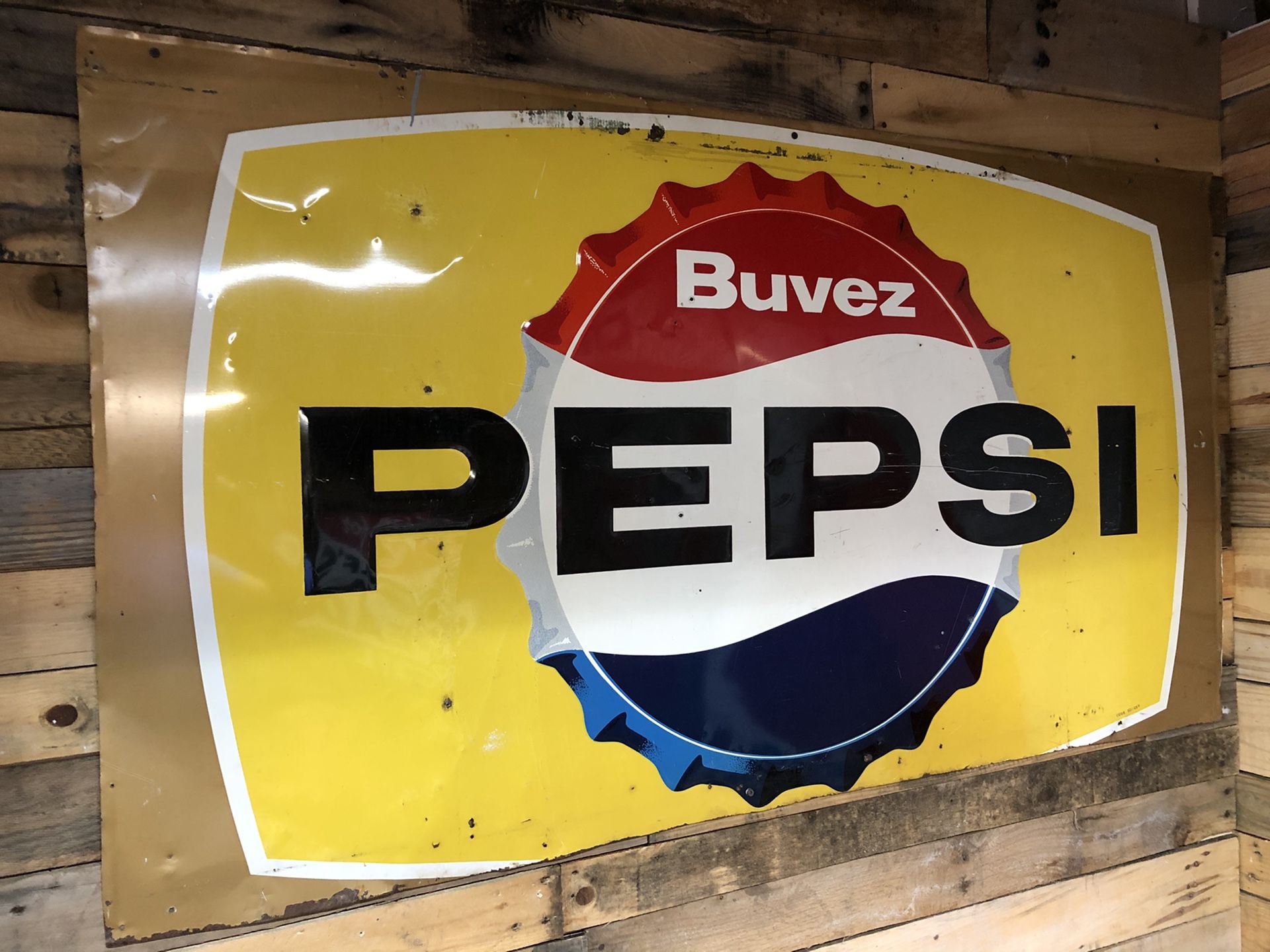 Vintage Pepsi sign soda metal 1960's 32”x59”