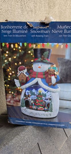 Lighted Snowman with Rotating Train