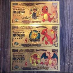 24k Gold Foil Plated Charmander Evolution (Pokemon) Banknote Set 