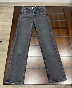 Zara Womens High Waisted Straight Jeans Washed Black Denim Size 2 USA EUR 34