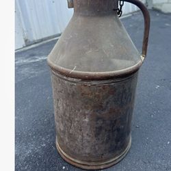 Antique Primitive Metal Milk Can Jug 12 QTS LIQUID Embossed Rustic Farmhouse