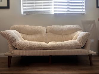 Cream Corduroy Convertible Futon Sofa Bed / Sleeper Couch