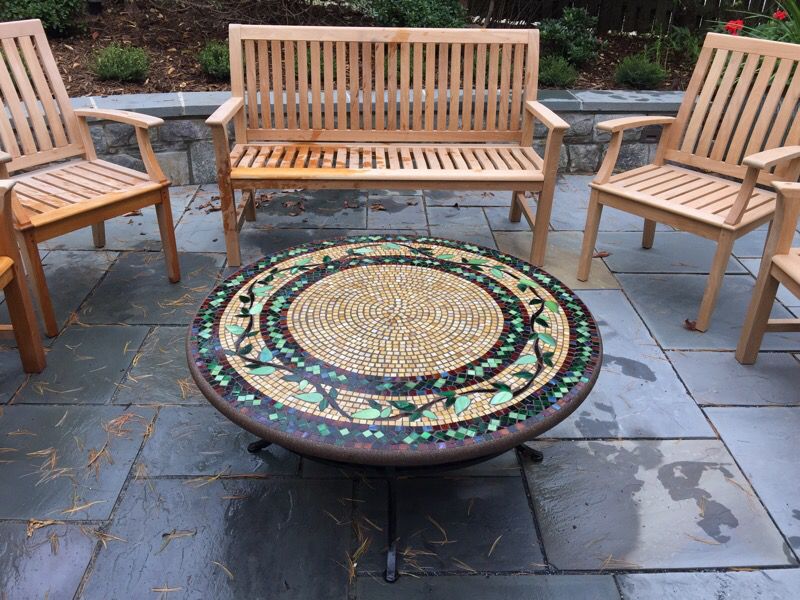Handmade Mosaic Patio Coffee Table + Winter Cover