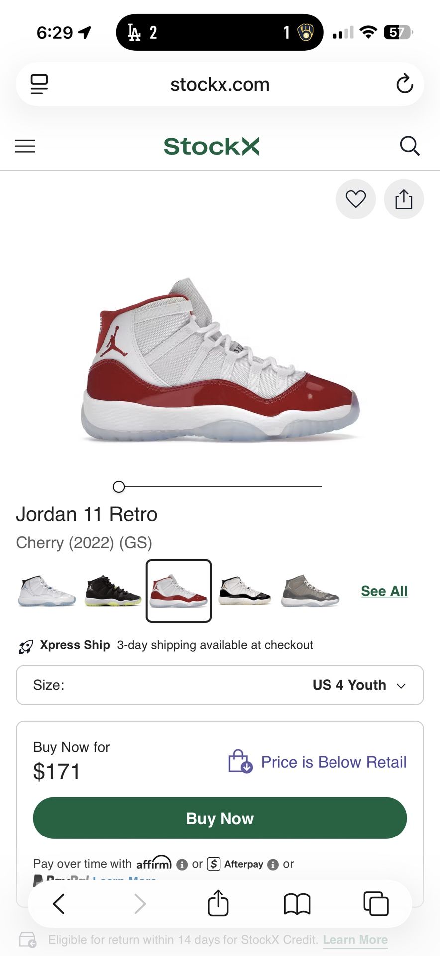 Retro Jordans 11 Cherry 4y
