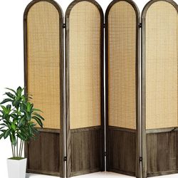 4 Panel Room Divider Wall, Folding Privacy Screen, Foldable Wood Divider Room Dec, Rattan Room Divider, Portable Partition Screen, Wall Divider for Ro