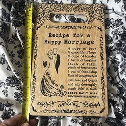 new cute present recipe for a happy marriage decorative bamboo cutting board engagement bridal shower wedding newlyweds bride groom gift