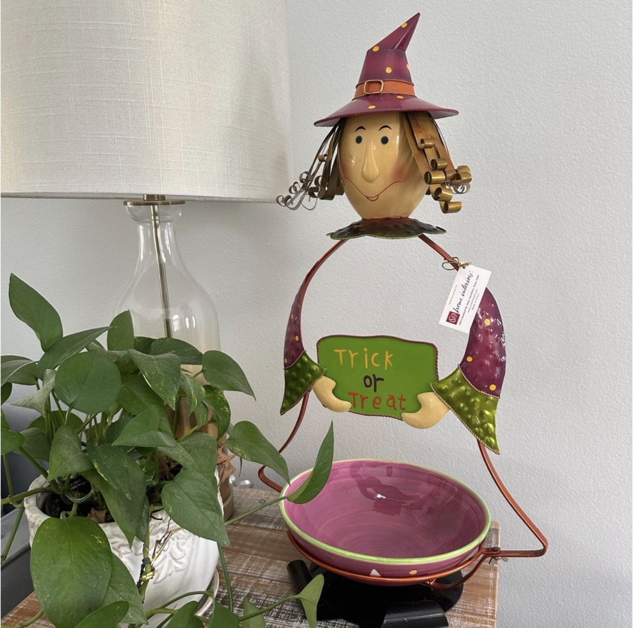 Witch Treat Halloween Candy Bowl Dish Server Holder Metal Home Interiors