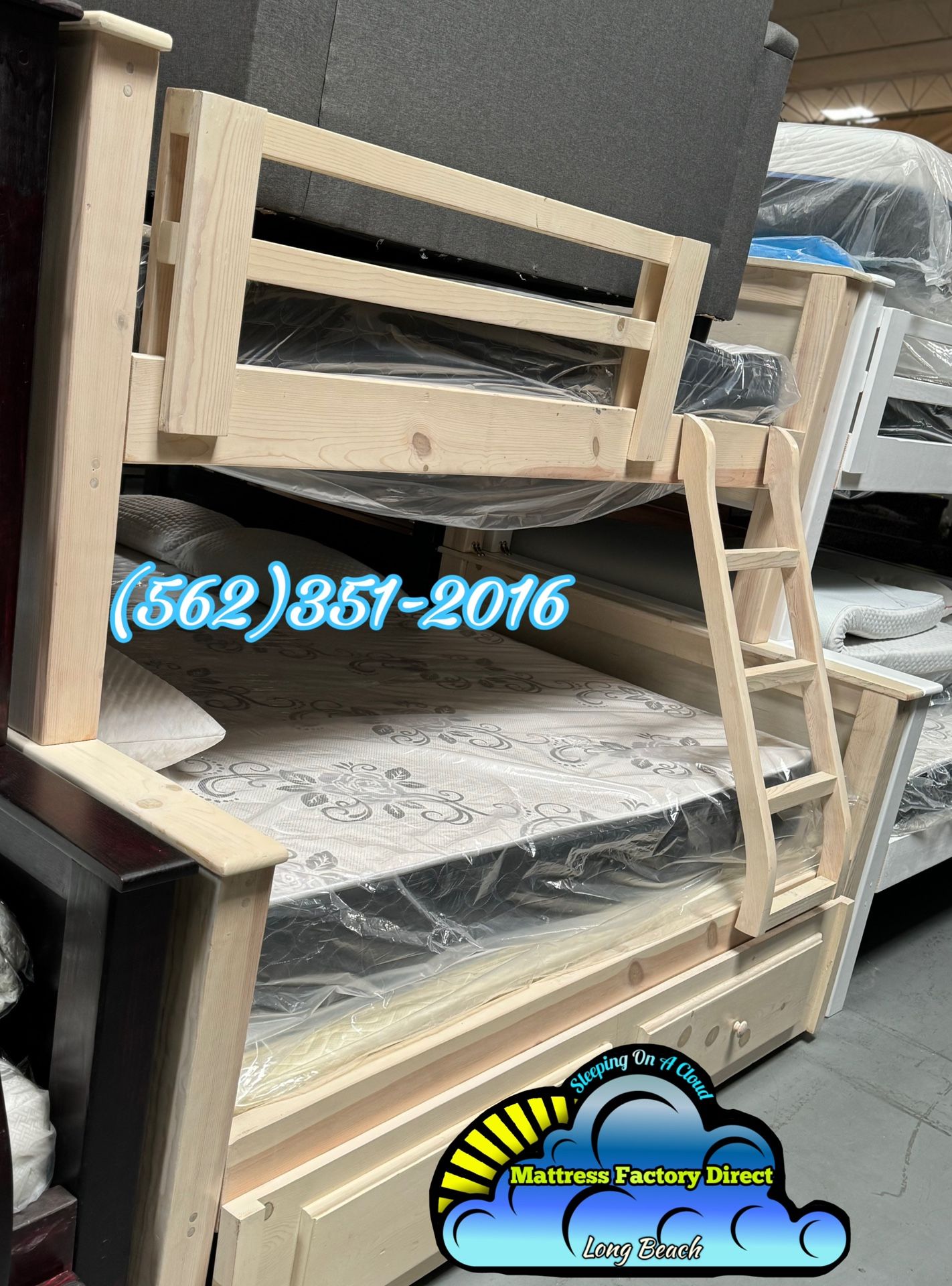 Twin Full White Wash Bunk Bed With Mattresses Colchones Incluidos