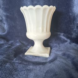 Vintage Grecian Style Milk Glass Pedestal Planter Scalloped Edge